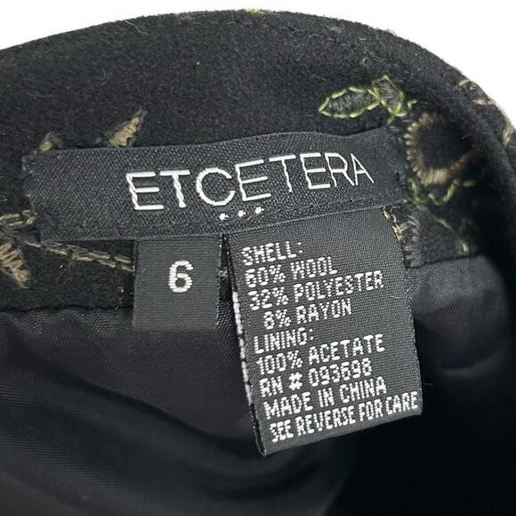 Etcetera Black & Green Embroidered Floral Print Wool Blend Knee Length Skirt 6 - Picture 2 of 4